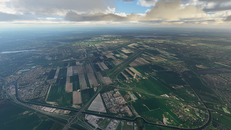 Showing an airport with photorealistic textures surround it.