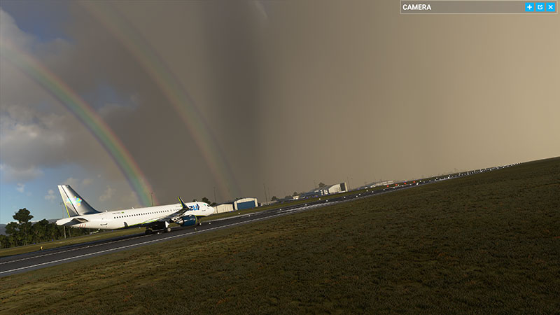 A rainbow displayed and demonstrated in the sim - a first for flight simulator.