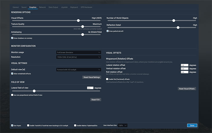 Rendering options menu - the place to configure and tweak your performance.
