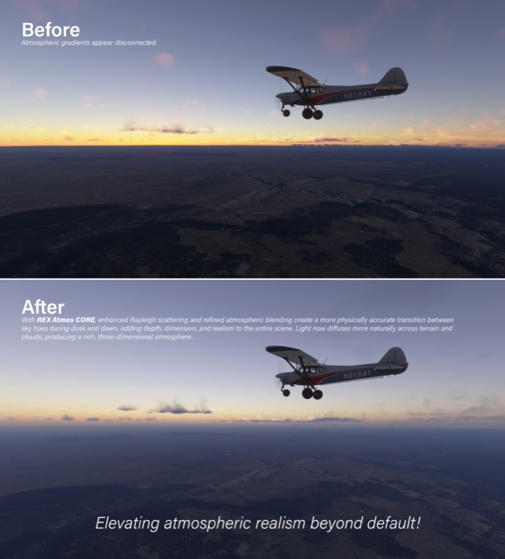 Atmospheric gradients displayed before and after Atmos install in MSFS 2024.