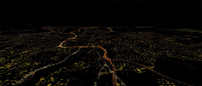 Screenshot show road lighting with the add-on used in X-Plane.