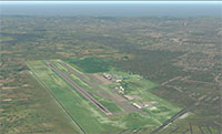 Aerial view of the runway and airport.