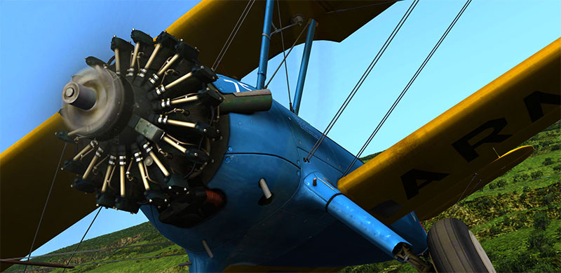 Close-up of the Stearman's engine.