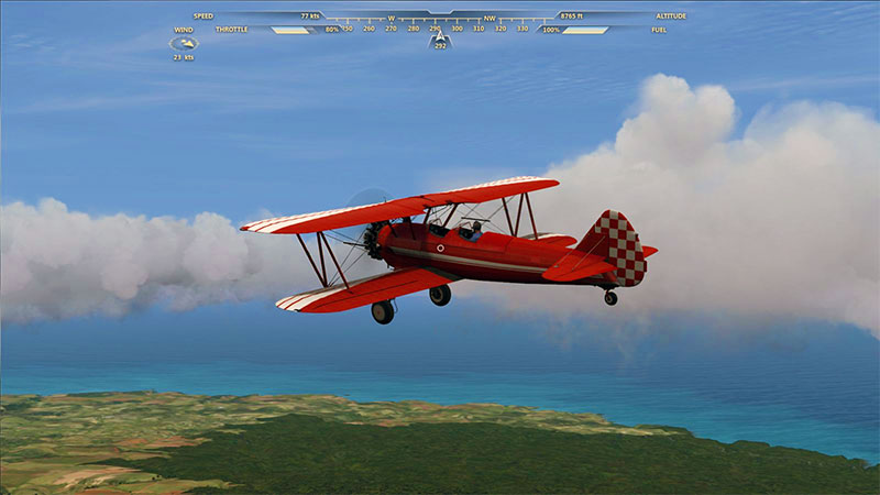 Stearman flying into thunderstorm.