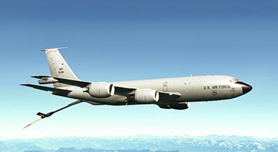The Boeing KC-135 Stratotanker displayed in Microsoft Flight Simulator (MSFS) 2020 release after installing this freeware add-on.