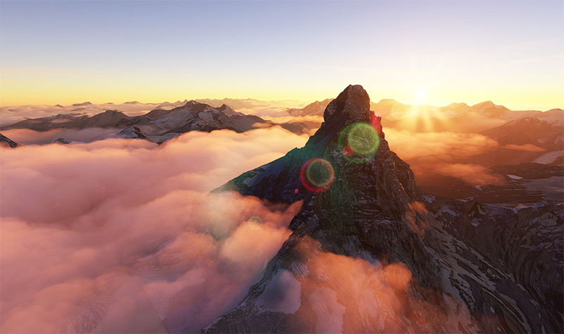 Mountain range over Switzerland after installing the mod in Microsoft Flight Simulator.