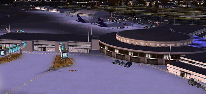 The terminal at night.