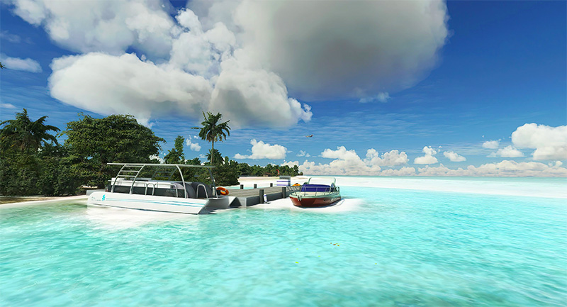 Screenshot showing the Tetiaroa scenery in use in Microsoft Flight Simulator after installation.