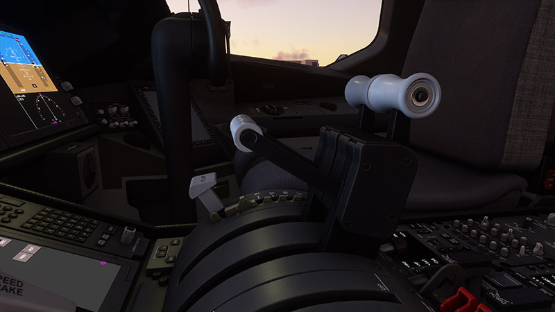 Side angle of the animated thrusters and cockpit glass panels.