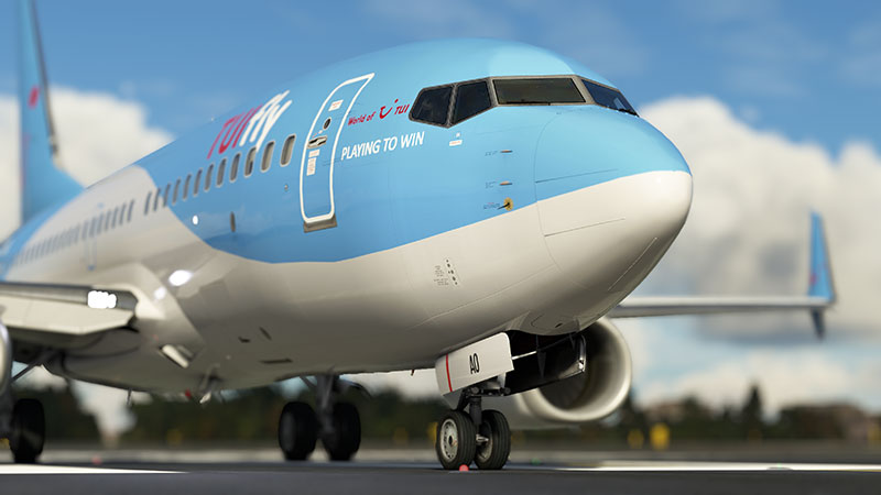 A TUI Boeing 737 landing in Turkey as shown within the Microsoft Flight Simulator package.