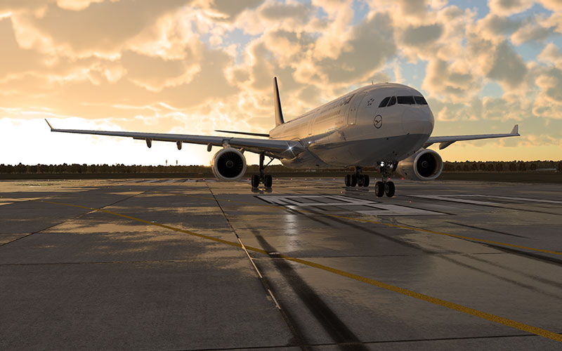 Image showing the ground rain effects and stunning clouds in X-Plane 12.