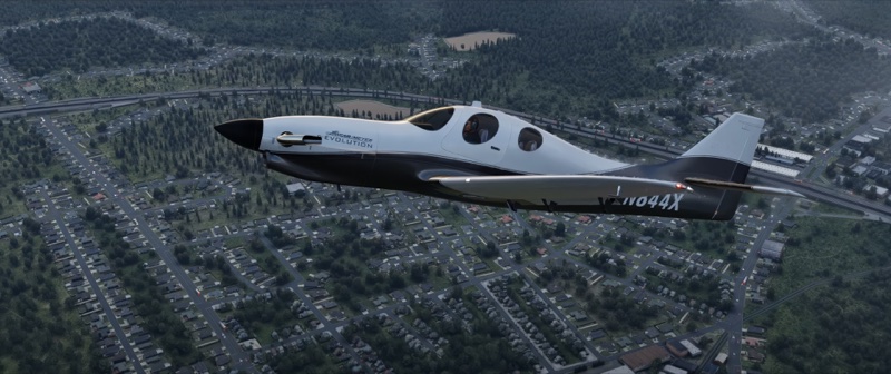 Flying over suburbia.
