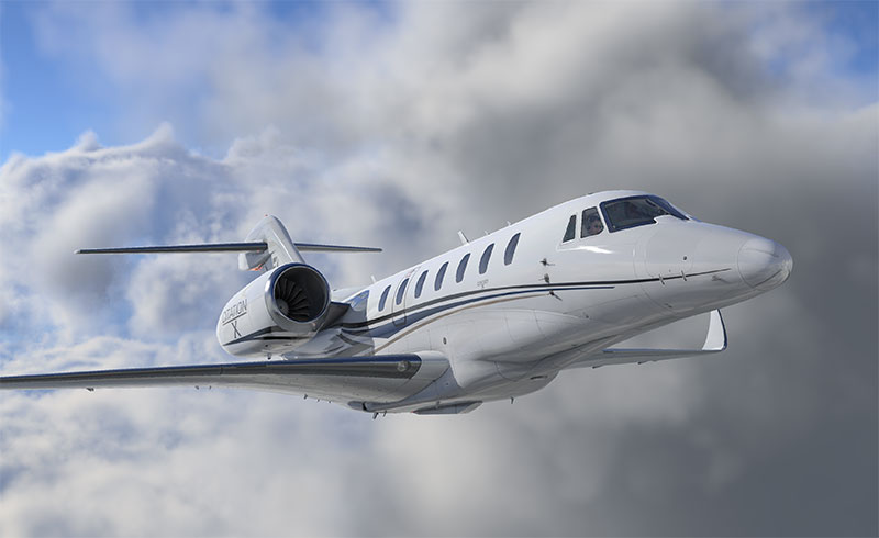 The default Cessna Citation X aircraft included in X-Plane 12.
