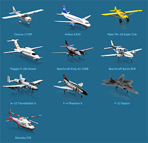 The full suite of X-Plane 10 mobile aircraft