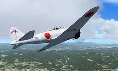 A Japanese Zero displayed in FSX after installing this freeware mod.