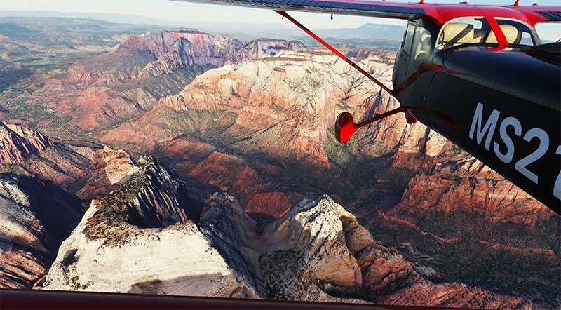 Screenshot showing Zion Canyon in Microsoft Flight Simulator after installing the freeware mod.