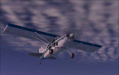 Blue Grey Maule M7 in flight.