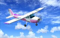 Pink/White/Crimson Cessna C172 in flight.