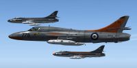 Three Hawker Hunter 738 NAS "Rough Diamonds" in flight.