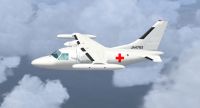 Japanese Red Cross Flight Corps Mitsubishi MU-2 in flight.