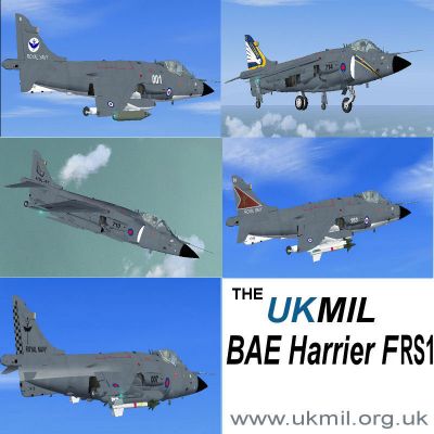 Five different loadouts of Royal Navy BAE Harrier FRS1.