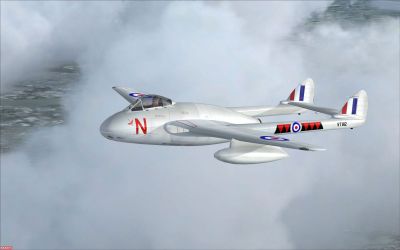 Acceleration DeHavilland Vampire in flight.