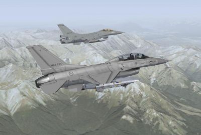 Two RNZAF F-16B in flight.