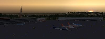 Screenshot of Bristol International Airport at dawn.