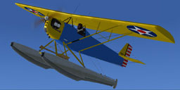 Screenshot of blue and yellow Corben Ace Baby on floats.