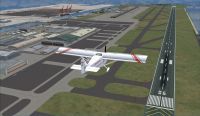 Screenshot of plane flying over Kansai Int'l Airport Scenery.