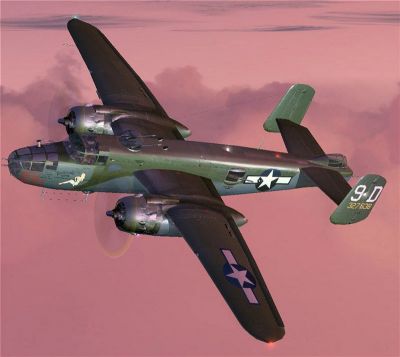 Screenshot of MAAM-Sim B-25 Mitchell in flight.