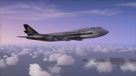 Boeing 747-400 Singapore Airlines on climb out from EGAA, late evening