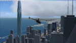 The Robinson R-22 flying past the Chicago Spire as it will look when completed
